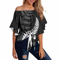 Personalised New Zealand Chur Bro Off Shoulder Wrap Waist Top Maori Koru With Silver Fern LT05 - Polynesian Pride