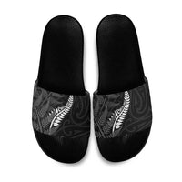 New Zealand Chur Bro Slide Sandals Maori Koru With Silver Fern LT05 Black - Polynesian Pride