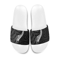 New Zealand Chur Bro Slide Sandals Maori Koru With Silver Fern LT05 Black - Polynesian Pride