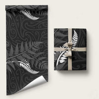 New Zealand Chur Bro Wrapping Paper Maori Koru With Silver Fern LT05 58" × 23" Black - Polynesian Pride