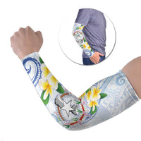 Northern Mariana Islands Chamorro Arm Sleeves Plumeria Curves Style White Version LT05 Set of 2 White - Polynesian Pride