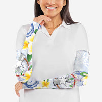 Northern Mariana Islands Chamorro Arm Sleeves Plumeria Curves Style White Version LT05 - Polynesian Pride