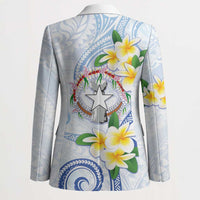 Northern Mariana Islands Chamorro Blazer Plumeria Curves Style White Version LT05 - Polynesian Pride