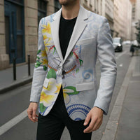Northern Mariana Islands Chamorro Blazer Plumeria Curves Style White Version LT05 - Polynesian Pride