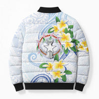 Northern Mariana Islands Chamorro Bomber Puffer Jacket Plumeria Curves Style White Version LT05 - Polynesian Pride