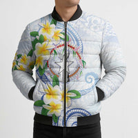 Northern Mariana Islands Chamorro Bomber Puffer Jacket Plumeria Curves Style White Version LT05 - Polynesian Pride