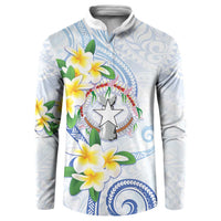 Northern Mariana Islands Chamorro Button Sweatshirt Plumeria Curves Style White Version LT05 White - Polynesian Pride