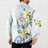 Northern Mariana Islands Chamorro Button Sweatshirt Plumeria Curves Style White Version LT05 - Polynesian Pride