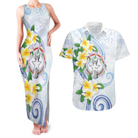Northern Mariana Islands Chamorro Couples Matching Tank Maxi Dress and Hawaiian Shirt Plumeria Curves Style White Version
