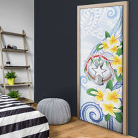 Northern Mariana Islands Chamorro Door Cover Plumeria Curves Style White Version