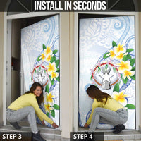 Northern Mariana Islands Chamorro Door Cover Plumeria Curves Style White Version