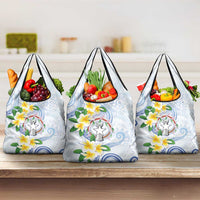 Northern Mariana Islands Chamorro Grocery Bag Plumeria Curves Style White Version LT05 3-pack One Size White - Polynesian Pride