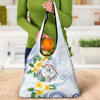 Northern Mariana Islands Chamorro Grocery Bag Plumeria Curves Style White Version LT05 - Polynesian Pride