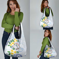 Northern Mariana Islands Chamorro Grocery Bag Plumeria Curves Style White Version LT05 - Polynesian Pride
