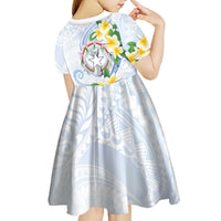 Northern Mariana Islands Chamorro Kid Short Sleeve Dress Plumeria Curves Style White Version LT05 - Polynesian Pride