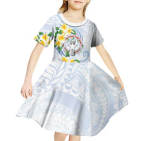 Northern Mariana Islands Chamorro Kid Short Sleeve Dress Plumeria Curves Style White Version LT05 - Polynesian Pride