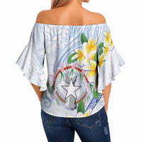 Northern Mariana Islands Chamorro Off Shoulder Wrap Waist Top Plumeria Curves Style White Version LT05 - Polynesian Pride