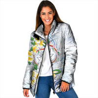 Northern Mariana Islands Chamorro Padded Jacket Plumeria Curves Style White Version LT05 Women White - Polynesian Pride