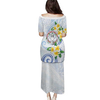 Northern Mariana Islands Chamorro Puletasi Plumeria Curves Style White Version LT05 - Polynesian Pride