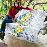 Northern Mariana Islands Chamorro Quilt Plumeria Curves Style White Version LT05 - Polynesian Pride