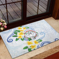 Northern Mariana Islands Chamorro Rubber Doormat Plumeria Curves Style White Version LT05 - Polynesian Pride