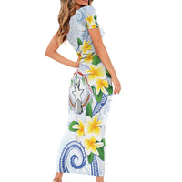 Northern Mariana Islands Chamorro Short Sleeve Bodycon Dress Plumeria Curves Style White Version LT05 - Polynesian Pride