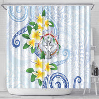 Northern Mariana Islands Chamorro Shower Curtain Plumeria Curves Style White Version LT05 - Polynesian Pride