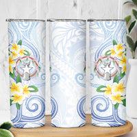 Northern Mariana Islands Chamorro Skinny Tumbler Plumeria Curves Style White Version LT05 - Polynesian Pride