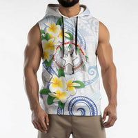 Northern Mariana Islands Chamorro Sleeveless Hoodie Plumeria Curves Style White Version LT05 - Polynesian Pride