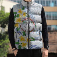 Northern Mariana Islands Chamorro Sleeveless Puffer Jacket Plumeria Curves Style White Version LT05 - Polynesian Pride