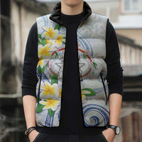 Northern Mariana Islands Chamorro Sleeveless Puffer Jacket Plumeria Curves Style White Version LT05 - Polynesian Pride