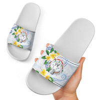 Northern Mariana Islands Chamorro Slide Sandals Plumeria Curves Style White Version LT05 - Polynesian Pride