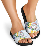Northern Mariana Islands Chamorro Slide Sandals Plumeria Curves Style White Version LT05 - Polynesian Pride