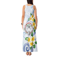 Northern Mariana Islands Chamorro Tank Maxi Dress Plumeria Curves Style White Version LT05 - Polynesian Pride
