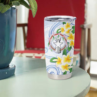Northern Mariana Islands Chamorro Tumbler Cup Plumeria Curves Style White Version LT05 - Polynesian Pride