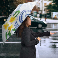 Northern Mariana Islands Chamorro Umbrella Plumeria Curves Style White Version LT05 - Polynesian Pride