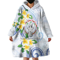 Northern Mariana Islands Chamorro Wearable Blanket Hoodie Plumeria Curves Style White Version LT05 - Polynesian Pride