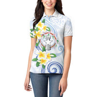 Northern Mariana Islands Chamorro Women Polo Shirt Plumeria Curves Style White Version LT05 - Polynesian Pride