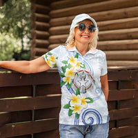 Northern Mariana Islands Chamorro Women Polo Shirt Plumeria Curves Style White Version LT05 - Polynesian Pride
