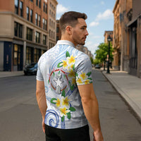 Northern Mariana Islands Chamorro Zipper Polo Shirt Plumeria Curves Style White Version LT05 - Polynesian Pride
