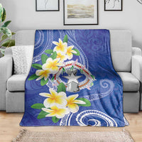 Northern Mariana Islands Chamorro Blanket Plumeria Curves Style Navy Version LT05 - Polynesian Pride