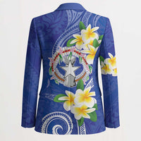 Northern Mariana Islands Chamorro Blazer Plumeria Curves Style Navy Version LT05 - Polynesian Pride