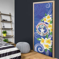 Northern Mariana Islands Chamorro Door Cover Plumeria Curves Style Navy Version