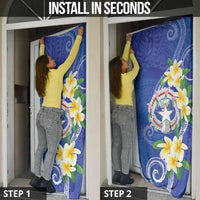 Northern Mariana Islands Chamorro Door Cover Plumeria Curves Style Navy Version