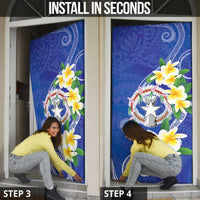 Northern Mariana Islands Chamorro Door Cover Plumeria Curves Style Navy Version