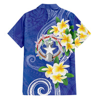 Northern Mariana Islands Chamorro Family Matching Tank Maxi Dress and Hawaiian Shirt Plumeria Curves Style Navy Version