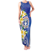 Northern Mariana Islands Chamorro Family Matching Tank Maxi Dress and Hawaiian Shirt Plumeria Curves Style Navy Version