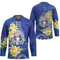 Northern Mariana Islands Chamorro Hockey Jersey Plumeria Curves Style Navy Version