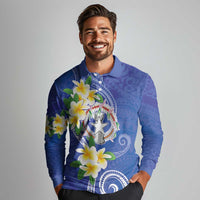 Northern Mariana Islands Chamorro Long Sleeve Polo Shirt Plumeria Curves Style Navy Version LT05 - Polynesian Pride