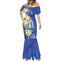 Northern Mariana Islands Chamorro Mermaid Dress Plumeria Curves Style Navy Version LT05 - Polynesian Pride